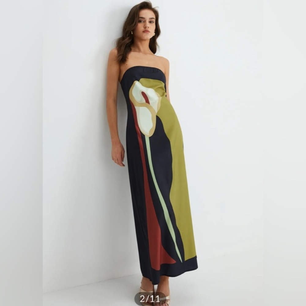 Large Floral Print Split Tube Long Dress size L CC12-8
